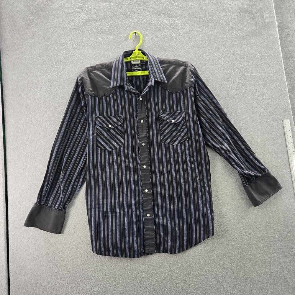 Roper Men Button Up Shirt XL Black Striped Western Pearl Snap Westerncore